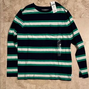 NWT! GAP Kids Long Sleeve Striped Tee in Navy, Green, and White
